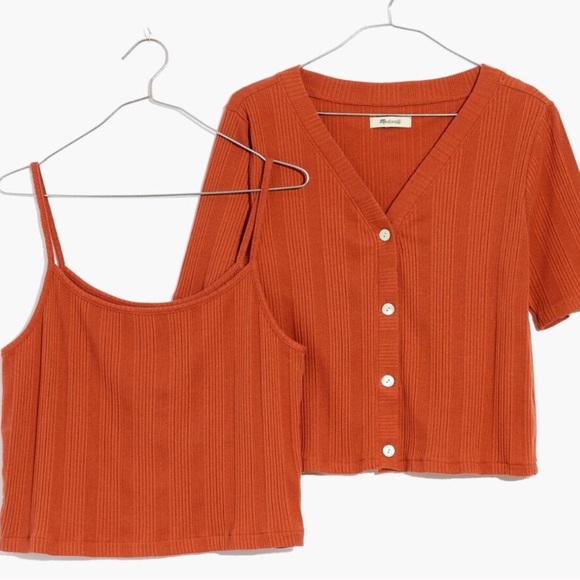 Madewell Tops - Madewell Ribbed Cardigan Twin Set in Afterglow Red